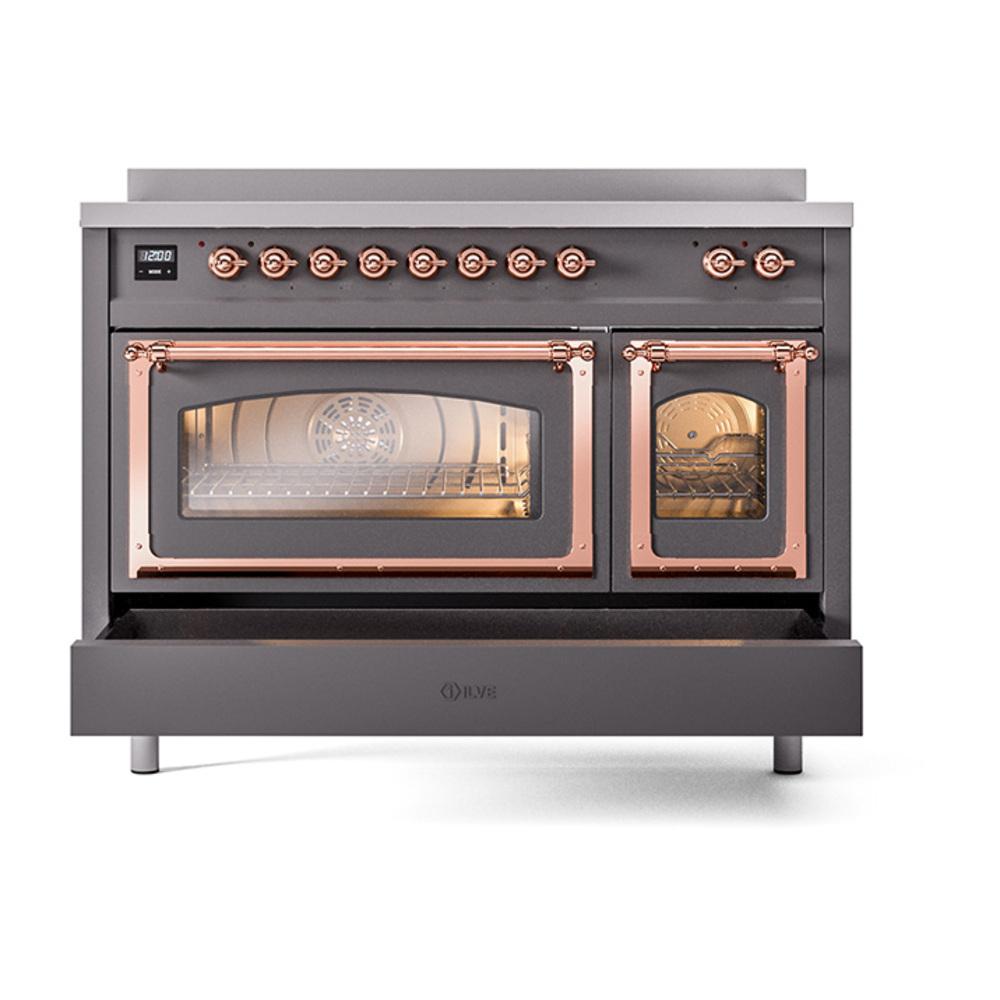 ILVE UNI486NMPMGP Nostalgie II Noblesse 48 inch Induction Range (Triple Glass Door, Graphite Matte, Copper)