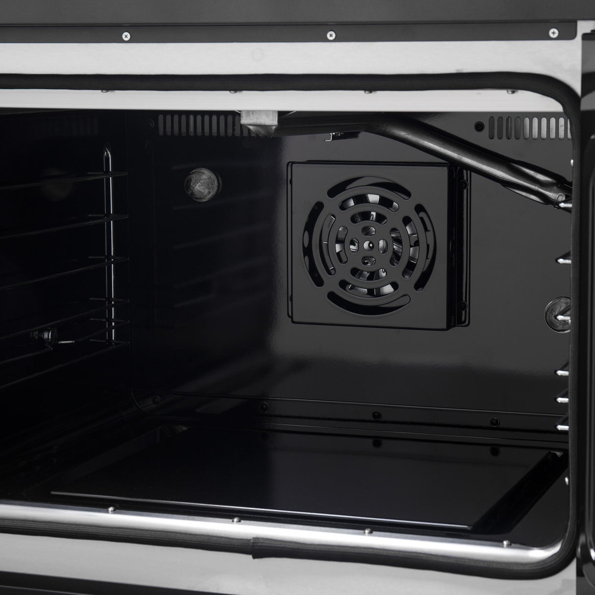 Forno Galiano 30-inch French Door Gas Range Black and Antique Brass Design, 5 Sealed Burners 68,000 BTU, 4.32 cu.ft. Convection Oven