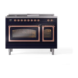 ILVE UN48FSNMPMBPLP Nostalgie II Noblesse 48 inch Dual Fuel Range (5 Sealed Burners + Griddle + French Top, Liquid Propane, Triple Glass Door, Midnight Blue, Copper)