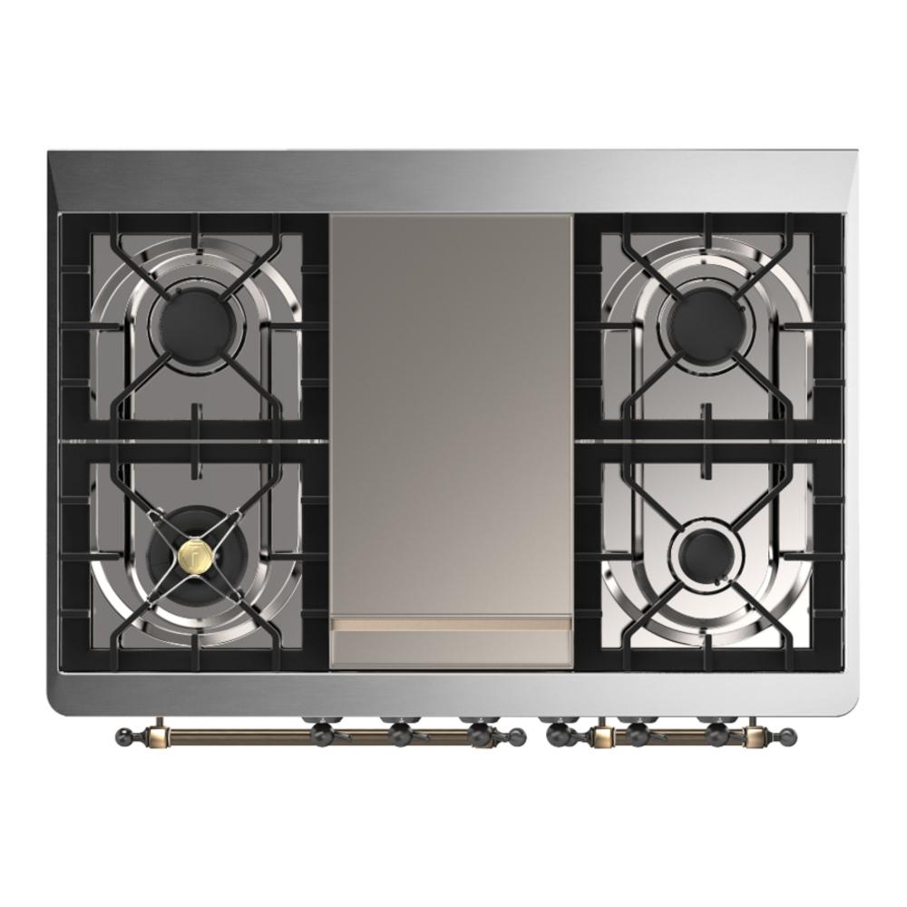 ILVE UMD40FQNR3MBB Majestic III 40 inch Dual Fuel Range with 6 Burners and Griddle, Dual Function Burner up to 25,000 BTU (Natural Gas, Solid Door, Midnight Blue, Burnished)