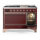 ILVE UM48FQNR3BUP Majestic III 48 inch Dual Fuel Range with 8 Burners and Griddle, Dual Function Burner up to 25,000 BTU (Natural Gas, Solid Door, Burgundy, Copper)