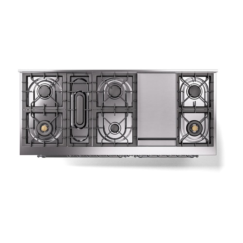 ILVE UN60FNMPWHC Nostalgie II Noblesse 60 inch Dual Fuel Range (9 Sealed Burners + Griddle, Natural Gas, Triple Glass Door, White, Chrome)