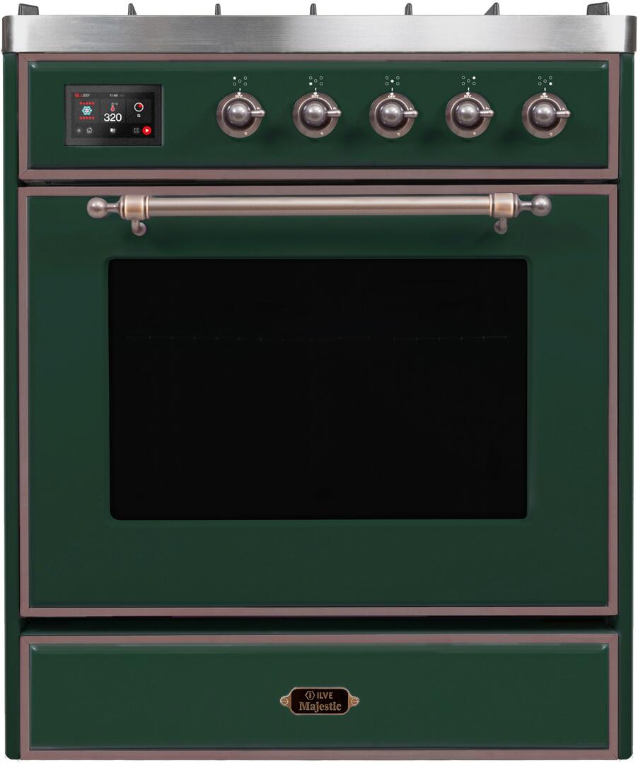 Majestic II 30 Inch Dual Fuel Liquid Propane Freestanding Range in Emerald Green with Bronze Trim