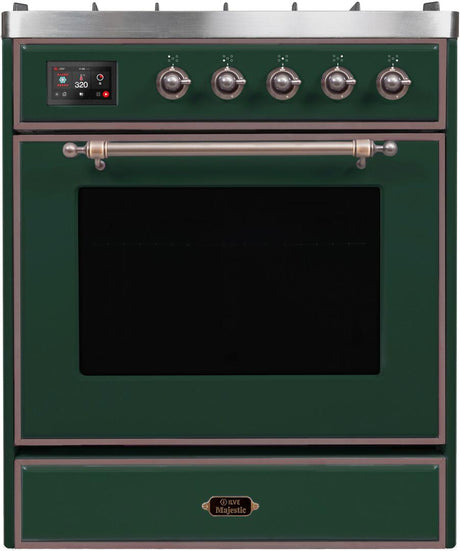 Majestic II 30 Inch Dual Fuel Liquid Propane Freestanding Range in Emerald Green with Bronze Trim