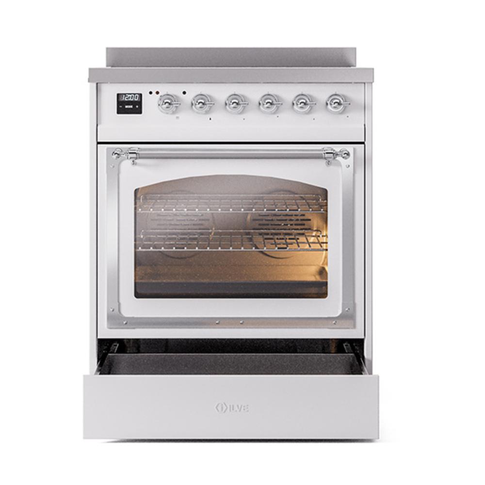 ILVE UNI304NMPWHC Nostalgie II Noblesse 30 inch Induction Range (Triple Glass Door, White, Chrome)