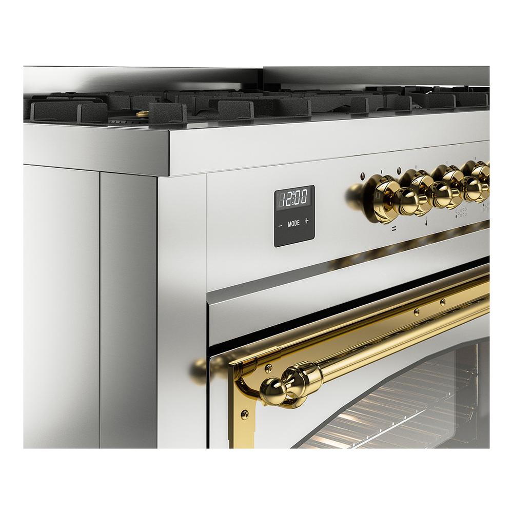 ILVE UN60FNMPSSG Nostalgie II Noblesse 60 inch Dual Fuel Range (9 Sealed Burners + Griddle, Natural Gas, Triple Glass Door, Stainless Steel, Brass)