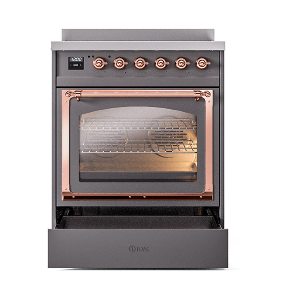 ILVE UNI304NMPMGP Nostalgie II Noblesse 30 inch Induction Range (Triple Glass Door, Graphite Matte, Copper)