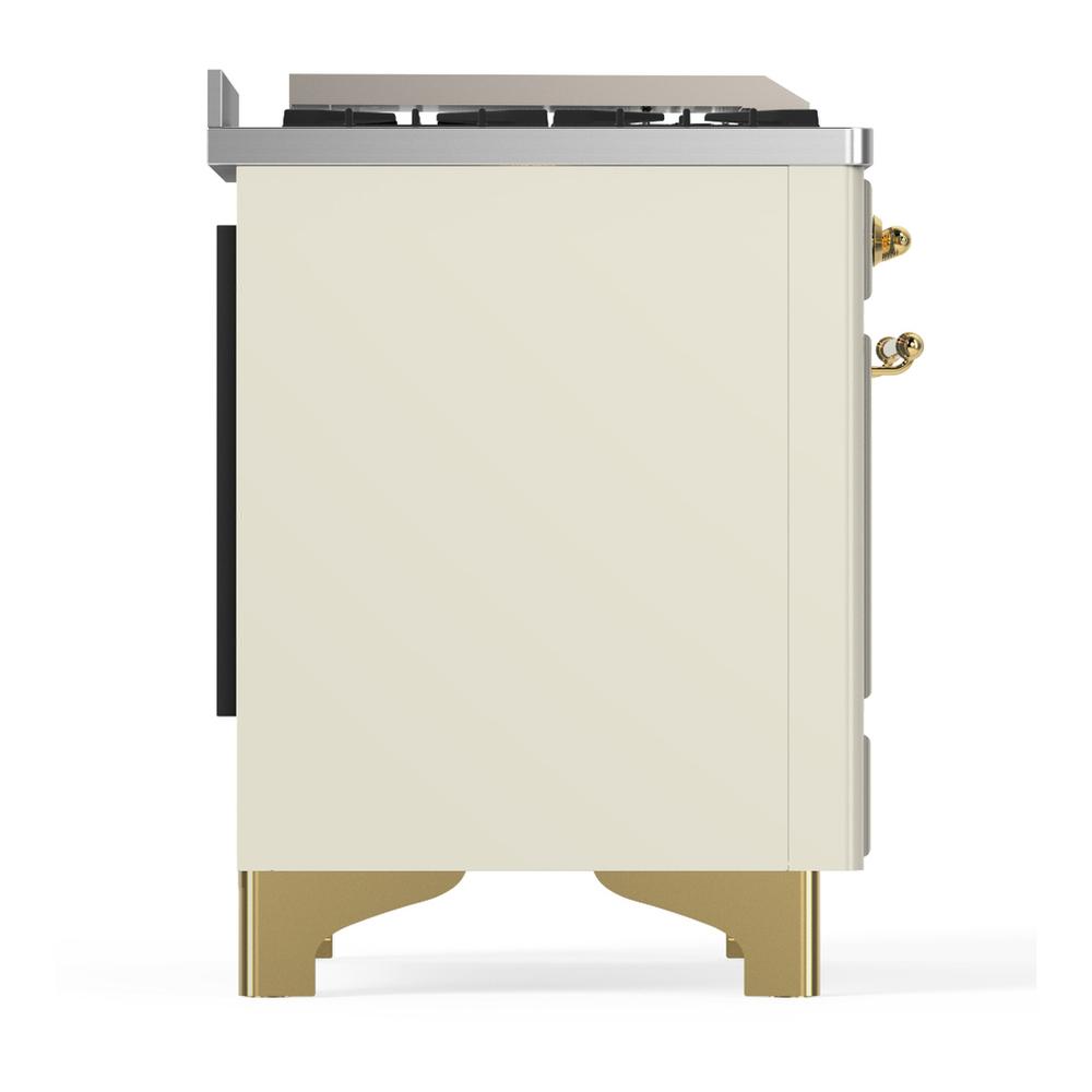 ILVE UM36FQNR3AWG Majestic III 36 inch Dual Fuel Range with 6 Black Brass Burners and Griddle, Dual Function Burner up to 25,000 BTU (Solid Door, Antique White, Brass, Natural Gas)