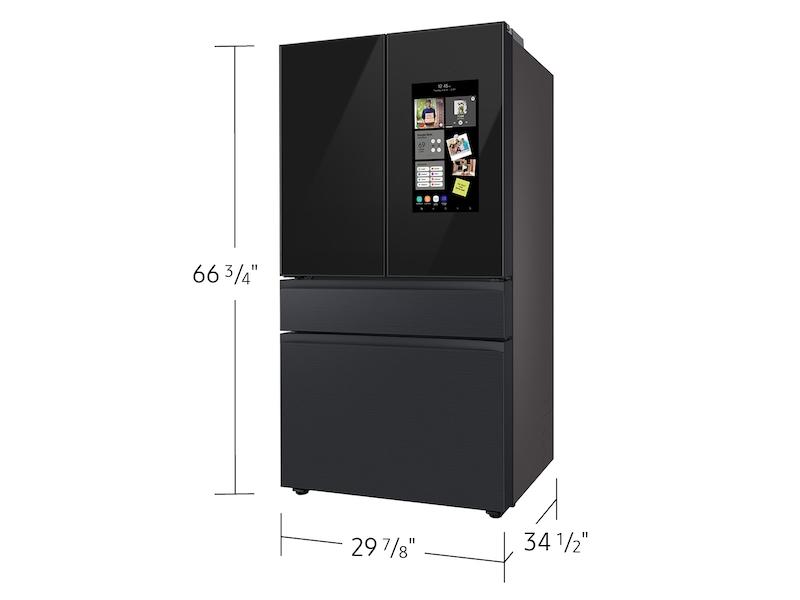 Bespoke 4-Door French Door Refrigerator (29 cu. ft.) - with Top Left and Family Hub™ Panel in Charcoal Glass - and Matte Black Steel Middle and Bottom Door Panels