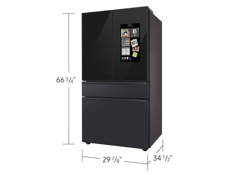 Bespoke 4-Door French Door Refrigerator (29 cu. ft.) - with Top Left and Family Hub™ Panel in Charcoal Glass - and Matte Black Steel Middle and Bottom Door Panels