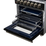 Forno Massimo 30 Inch Freestanding Dual Fuel Range in Black with Antique Brass Accessories, 4 Burners, 4.32 cu. ft. Convection Oven