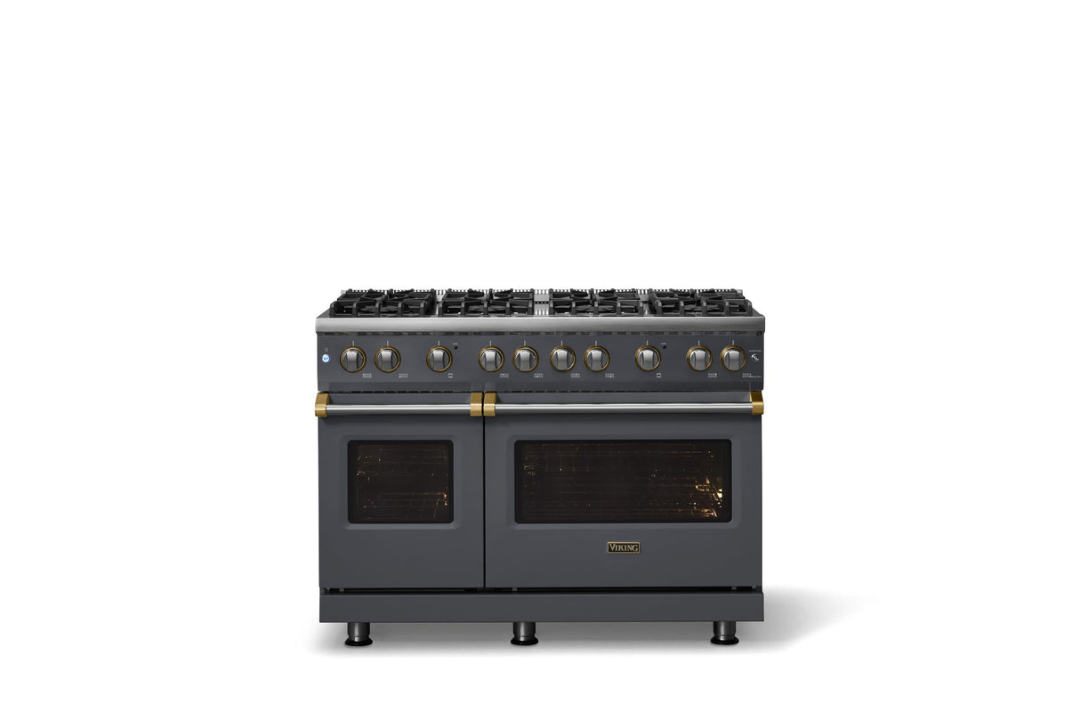 48"W. Sealed Burner Gas Range (Burner: 8b, Finish: Cast Black, Trim: Brushed Brass, Fuel: Propane)