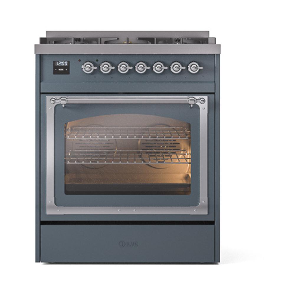 ILVE UN30NMPBGCLP Nostalgie II Noblesse 30 inch Dual Fuel Range (Liquid Propane, Triple Glass Door, Blue Grey, Chrome)