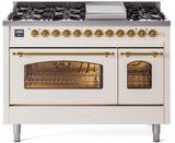 Nostalgie II 48 Inch Dual Fuel Liquid Propane Freestanding Range in Antique White with Brass Trim
