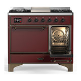 ILVE UMD40FQNR3BUB Majestic III 40 inch Dual Fuel Range with 6 Burners and Griddle, Dual Function Burner up to 25,000 BTU (Natural Gas, Solid Door, Burgundy, Burnished)