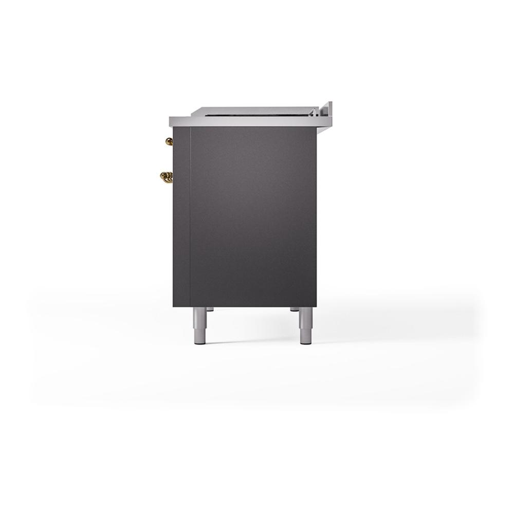ILVE UN48FSQNMPMGG Nostalgie II Noblesse 48 inch Dual Fuel Range (5 Sealed Burners + Griddle + French Top, Natural Gas, Solid Door, Graphite Matte, Brass)