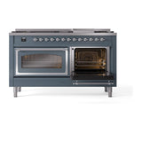ILVE UN60FNMPBGCLP Nostalgie II Noblesse 60 inch Dual Fuel Range (9 Sealed Burners + Griddle, Liquid Propane, Triple Glass Door, Blue Grey, Chrome)
