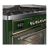 ILVE UM60FNR3EGPLP Majestic III 60 inch Dual Fuel Range with 9 Burners and Griddle, Dual Function Burner up to 25,000 BTU (Liquid Propane, Triple Glass Door, Emerald Green, Copper)
