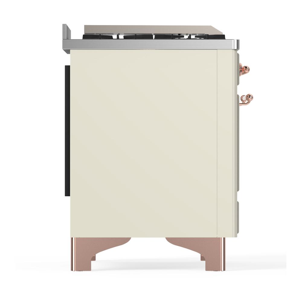 ILVE UM60FSNR3AWPLP Majestic III 60 inch Dual Fuel Range with 7 Burners, Griddle and French Top, Dual Function Burner with up to 25,000 BTU (Liquid Propane, Triple Glass Door, Antique White, Copper)
