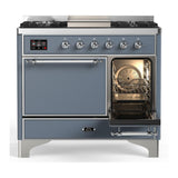 ILVE UMD40FQNR3BGC Majestic III 40 inch Dual Fuel Range with 6 Burners and Griddle, Dual Function Burner up to 25,000 BTU (Natural Gas, Solid Door, Blue Grey, Chrome)