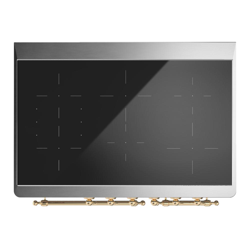 ILVE UMDIB40NR3WHG Majestic III 40 inch Induction Range with 6 Elements, 3.82 cu. ft. Total Oven Capacity (Triple Glass Door, White, Brass)