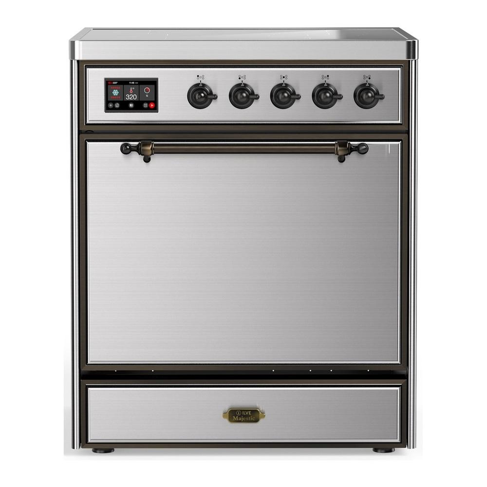 ILVE UMIB30QNR3SSB Majestic III 30 inch Induction Range with 4 Elements, 4 cu. ft. Oven Capacity (Solid Door, Stainless Steel, Burnished)