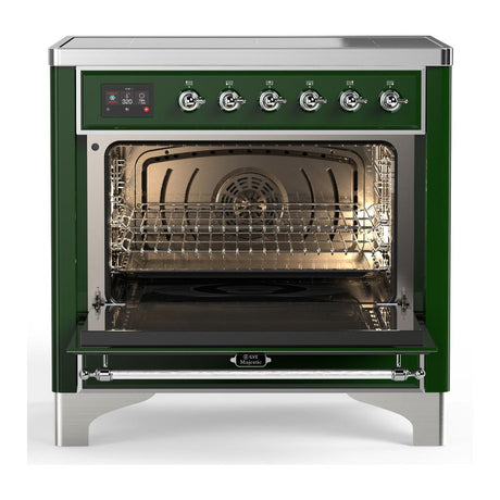 ILVE UMIB36QNR3EGC Majestic III 36 inch Induction Range with 6 Elements, 3.5 cu. ft. Total Oven Capacity (Solid Door, Emerald Green, Chrome)