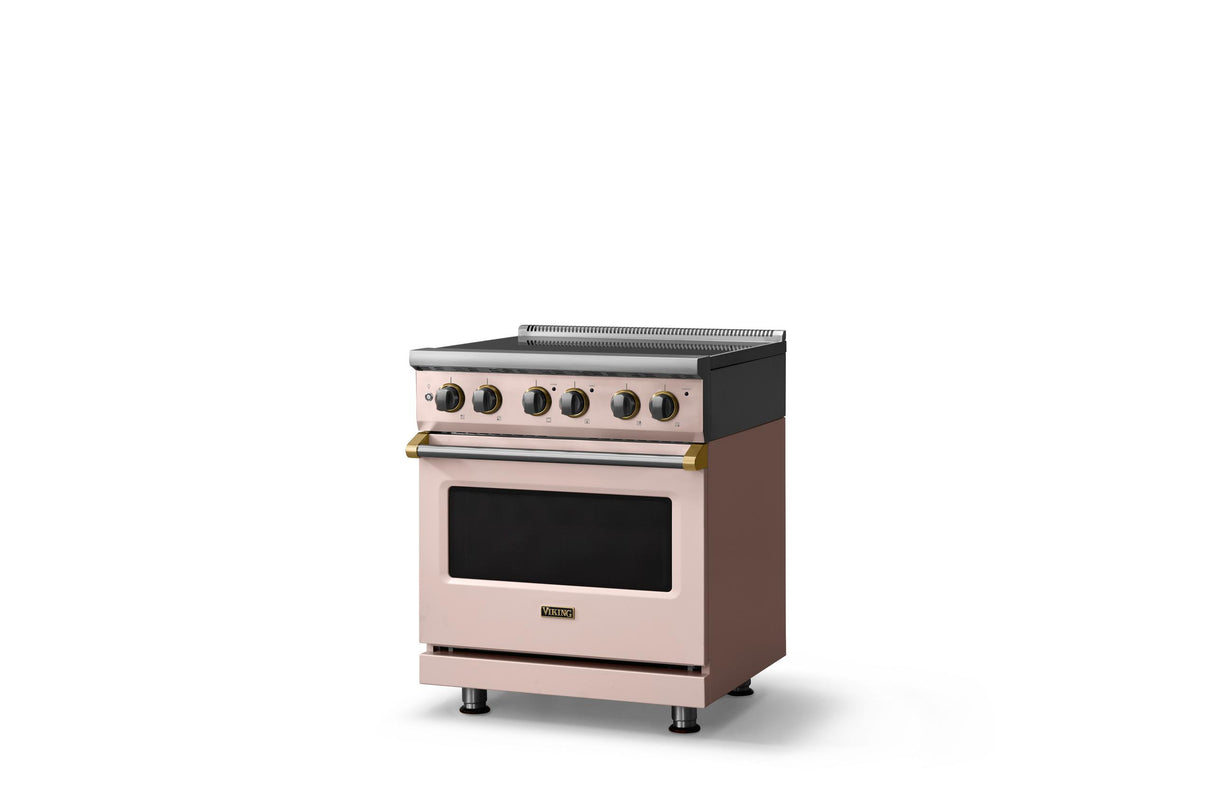 30"W. Electric Range (Finish: Blush, Trim: Brushed Brass)