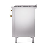 ILVE UN48FQNMPSSG Nostalgie II Noblesse 48 inch Dual Fuel Range (8 Sealed Burners + Griddle, Natural Gas, Solid Door, Stainless Steel, Brass)