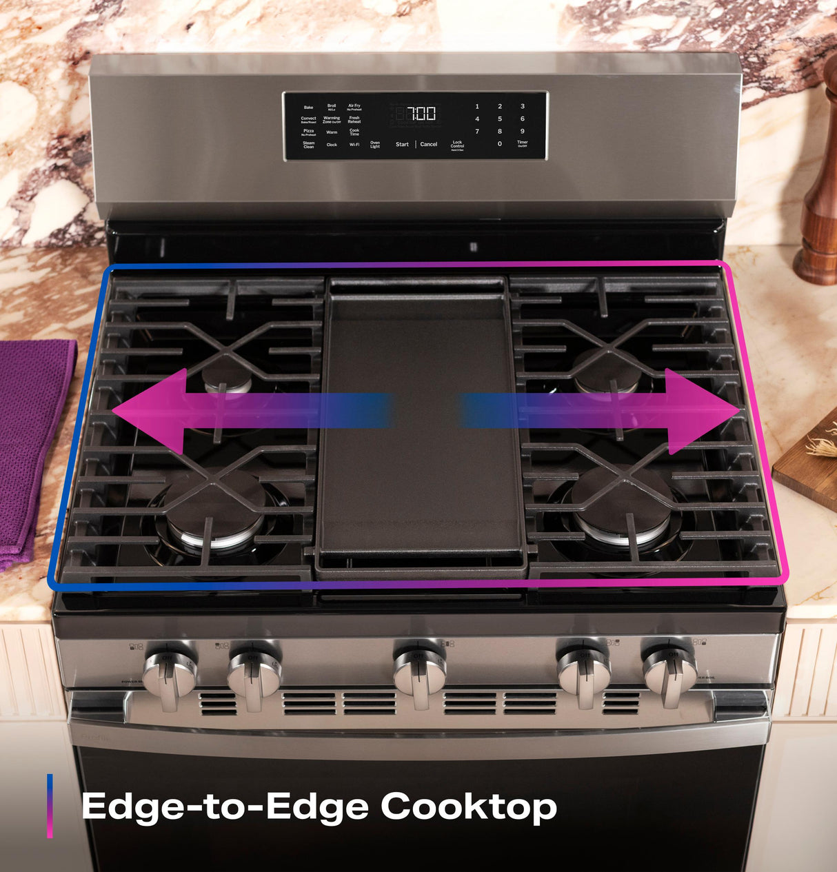 GE Profile™ 30" Smart Free-Standing Gas Convection Range with No Preheat Air Fry and EasyWash™ Oven Tray