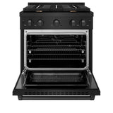 ZLINE 30 in. 4.2 cu. ft. Paramount Dual Fuel Range with Gas Cooktop and Electric Convection Oven in Black Stainless Steel with 4 Brass Burners (SDRB-BR-30)