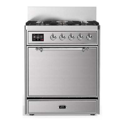 ILVE UM30QNR3SSCLP Majestic III 30 inch Dual Fuel Range with 5 Black Brass Burners, Dual Function Burner up to 25,000 BTU (Liquid Propane, Solid Door, Stainless Steel, Chrome)