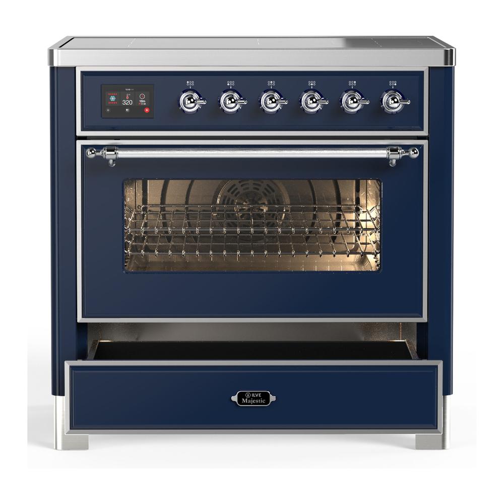 ILVE UMIB36NR3MBC Majestic III 36 inch Induction Range with 6 Elements, 3.5 cu. ft. Total Oven Capacity (Triple Glass Door, Midnight Blue, Chrome)