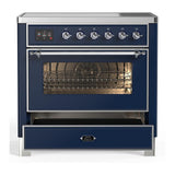 ILVE UMIB36NR3MBC Majestic III 36 inch Induction Range with 6 Elements, 3.5 cu. ft. Total Oven Capacity (Triple Glass Door, Midnight Blue, Chrome)