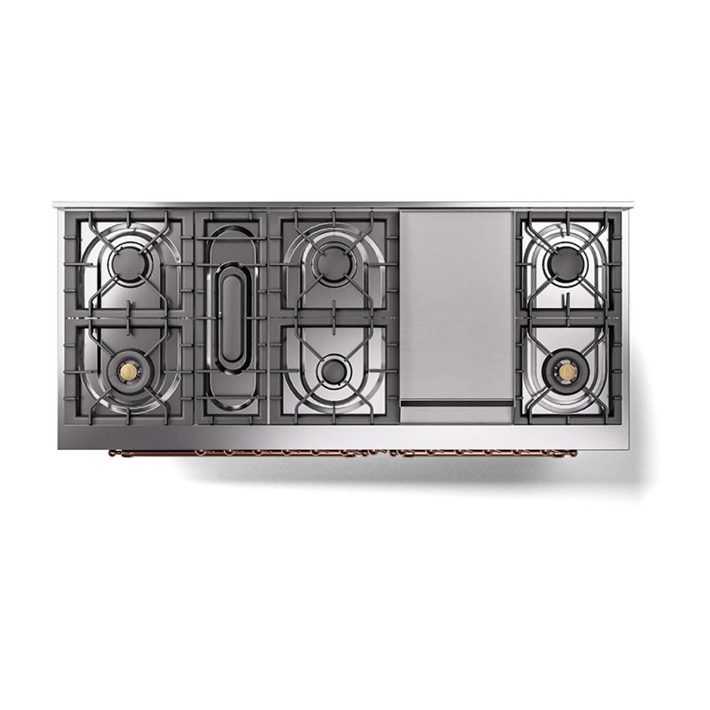 ILVE UN60FNMPBKP Nostalgie II Noblesse 60 inch Dual Fuel Range (9 Sealed Burners + Griddle, Natural Gas, Triple Glass Door, Glossy Black, Copper)