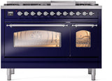 Nostalgie II 48 Inch Dual Fuel Natural Gas Freestanding Range in Blue with Chrome Trim