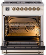 Nostalgie II 30 Inch Dual Fuel Natural Gas Freestanding Range in Antique White with Bronze Trim