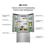 Verona VEFFD3316RISL 33 inch Freestanding French Door Refrigerator with 16.5 cu. ft. Capacity, Automatic Ice Maker, Recessed Handle