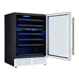 Forno Bacchino 24 Inch Wine Cooler, White with Antique Brass Handles, with LED Lighting, Triple Glass Door, 51 Bottle Capacity, Built-In or Freestanding