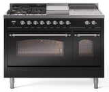 Nostalgie II 48 Inch Dual Fuel Liquid Propane Freestanding Range in Glossy Black with Chrome Trim