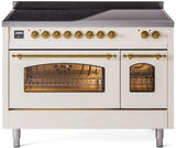 Nostalgie II 48 Inch Electric Freestanding Range in Antique White with Brass Trim