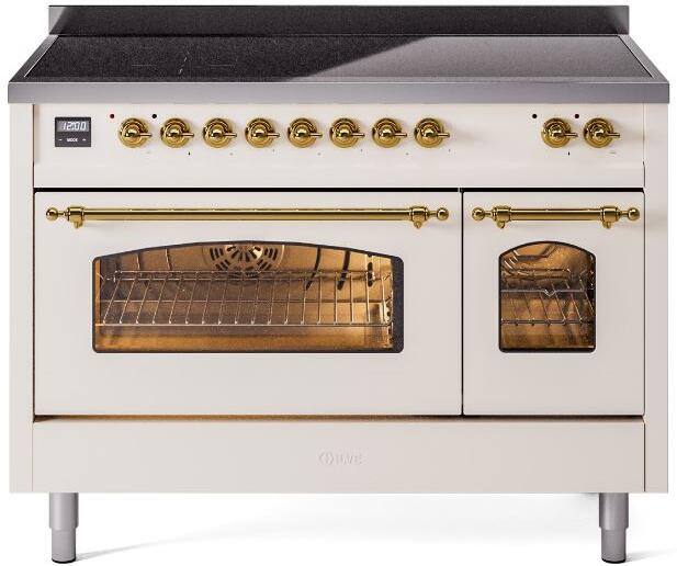 Nostalgie II 48 Inch Electric Freestanding Range in Antique White with Brass Trim