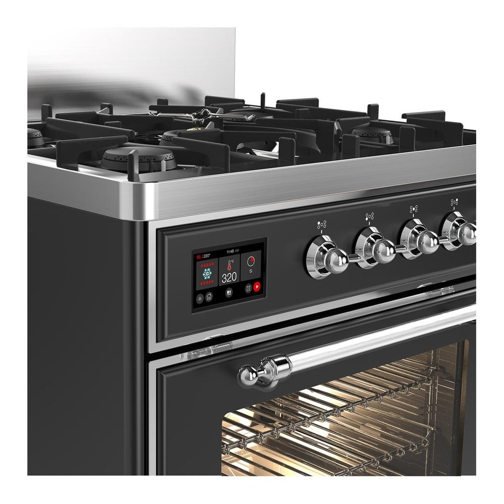 ILVE UM30NR3MGCLP Majestic III 30 inch Dual Fuel Range with 5 Black Brass Burners, Dual Function Burner up to 25,000 BTU (Liquid Propane, Triple Glass Door, Graphite Matte, Chrome)