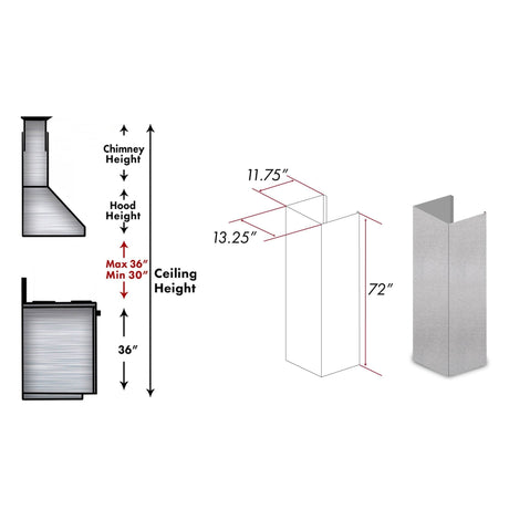 ZLINE 61" DuraSnow Stainless Steel Extended Chimney and Crown (8654-E)