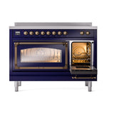 ILVE UNI486NMPMBB Nostalgie II Noblesse 48 inch Induction Range (Triple Glass Door, Midnight Blue, Burnished)