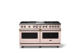 60"W.Dual Fuel Range (Finish: Blush, Trim: Brushed Brass, Fuel: Propane)