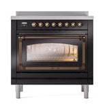 ILVE UNI366NMPBKB Nostalgie II Noblesse 36 inch Induction Range (Triple Glass Door, Glossy Black, Burnished)