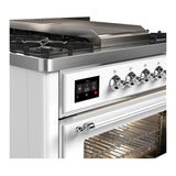 ILVE UM36FNR3WHCLP Majestic III 36 inch Dual Fuel Range with 6 Black Brass Burners and Griddle, Dual Function Burner up to 25,000 BTU (Triple Glass Door, White, Chrome, Liquid Propane)