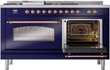 Nostalgie II 60 Inch Dual Fuel Liquid Propane Freestanding Range in Blue with Copper Trim