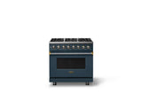 36"W. Dual Fuel Range (Burner: 6b, Finish: Squall, Trim: Brushed Brass, Fuel: Propane)